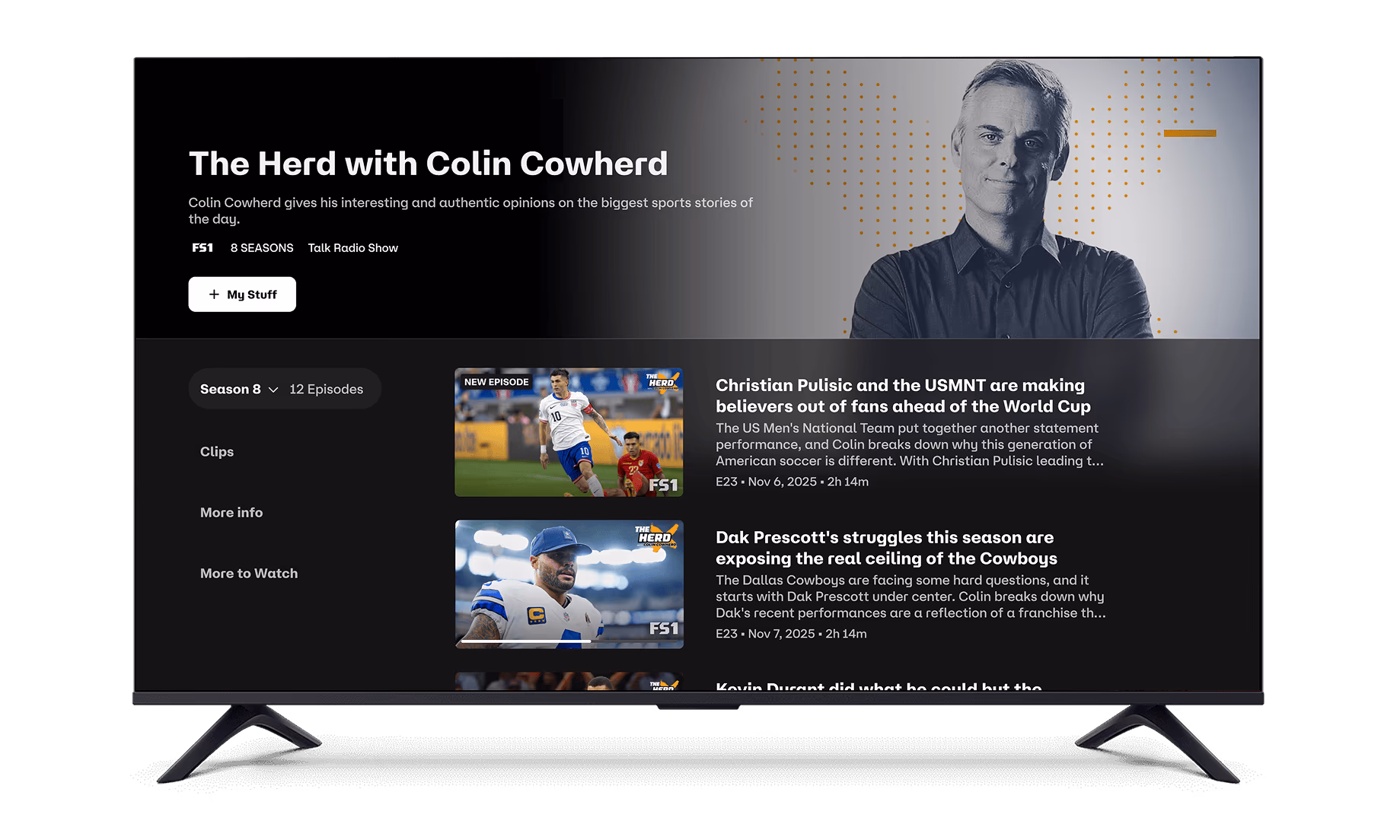 FOX TV Dvr Feature — landscape TV viewport with show selection