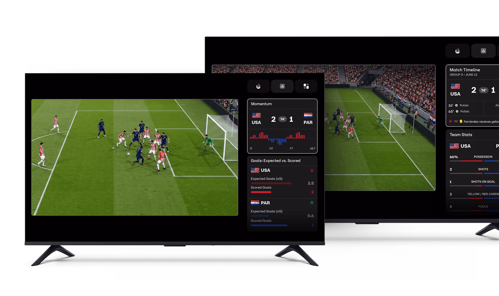 Sports Streaming Service FOX One Stats Feature — match viewport with stats panel