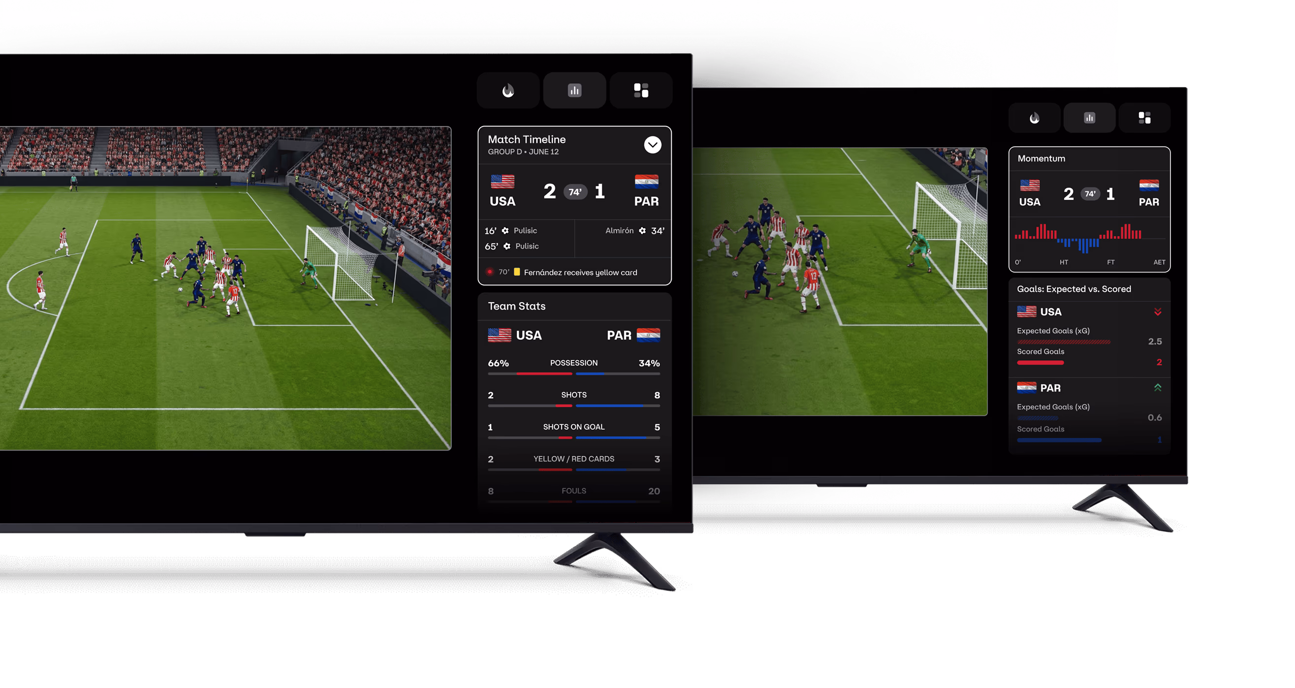 Sports Streaming Service FOX One Stats Feature — match viewport with stats panel